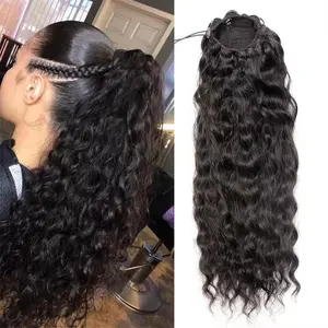 Keyu Hot Selling Trekkoord Paardenstaarten Beauty Nat En Golvend Clip Ins Hair Indian Water Wave Wrap Around Paardenstaart Hair Extensions