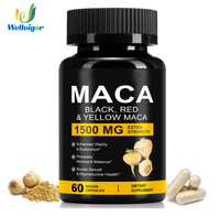 Cápsulas de Extracto de Raíz de Maca Negra, Roja y Amarilla de 1500 mg en Oferta, para Aumentar la Vitalidad Masculina, la Energía y Apoyar la Salud Reproductiva