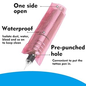 Vente en gros 200 pièces/sac de protection jetable pour stylo de tatouage manches de machine sac de couverture <span class=keywords><strong>POPU</strong></span> couleur rose 65*182mm plastique - Product Image 3