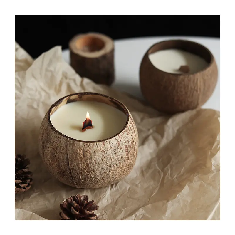 Wooden Wick Coconut Shell Candle Natürliche Duft kerzen Großhandel Home Decoration