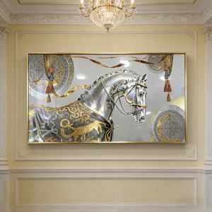 ภาพตกแต่งบ้านขนาดใหญ่สำหรับห้องนั่งเล่น รูปม้าสีขาว ภาพวาดบนกระเบื้องพอร์ซเลนคริสตัล พร้อมไฟ LED ติดผนัง - Product Image 6