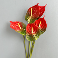 Bunga Anthurium Merah Besar Grosir, Bunga PU Sentuhan Realistis, Anthurium 3D Sentuhan Nyata untuk Dekorasi