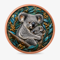 Pièces de monnaie en cuivre à haute relief 5 oz .999 Cuivre pur Pièce ronde Koala Mère et Bébé Impression UV colorée Pièces de monnaie en cuivre