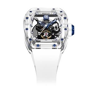 Caja Tonneau de estilo profesional urbano, pantalla analógica, esfera de cristal, reloj mecánico Esqueletizado transparente de alta calidad, único - Product Image 4