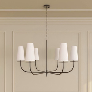 Lustre design ferme moderne à 6 lumières, grand modèle en fer noir et tissu, pour cuisine, salle à manger et salon - Product Image 3