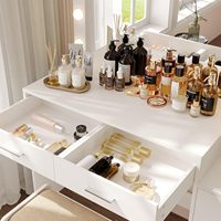 Bureau vasque avec miroir et lumières, table de toilette de maquillage avec étagères de rangement et 5 tiroirs, coiffeuse de chambre à coucher