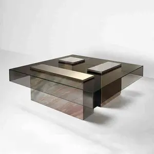 Customized modern living room natural marble coffee table tempering glass top center tea table