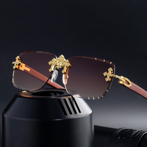 Gafas de Sol <span class=keywords><strong>Partagas</strong></span> Retro de Diseño Personalizado con Logotipo, Montura Rectangular sin Aro, Patillas con Acabado de Madera, Protección UV400 para Hombre y Mujer - Product Image 2