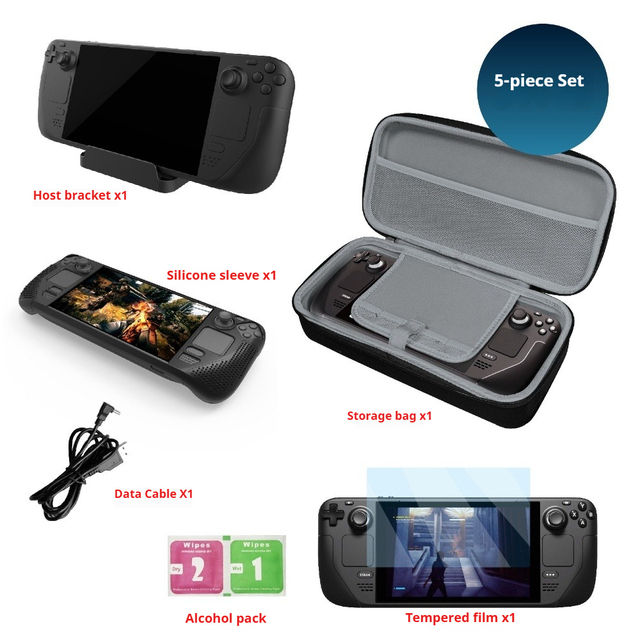 Tideseer Steam Deck Game Console 5-in-1 Set ABS Hard Carry Travel Storage Kit with Charging Cable