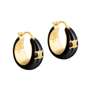 Pendientes de Aro de Estilo Francés de Alta Gama, Chapados en Oro de 22K, con Esmalte Negro, Pendientes de Aro Circulares con Efecto de Goteo de Aceite Vintage para Niñas, Regalos para Fiestas - Product Image 4