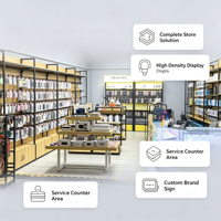 Solution complète de mobilier pour magasin d'accessoires de téléphonie mobile, étagères de présentation modulaires, comptoir de réparation en verre, éclairage personnalisé
