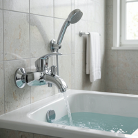 Robinet de baignoire au design contemporain avec corps en alliage de zinc et noyau en céramique, adapté aux hôtels et appartements.