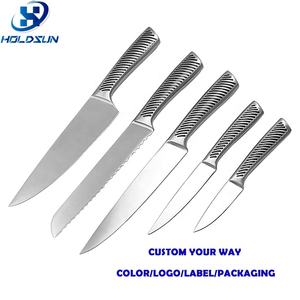 अनुकूलित लोगो प्रीमियम टिकाऊ 5 पीसी शाही स्विस स्टेनलेस स्टील रसोई चाकू काले नॉनस्लिप खोखले हैंडल के साथ सेट - Product Image 3