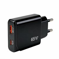 Cargador Rápido PD Tipo-C de 65W con Enchufe EU/US, Adaptador de Corriente USB-C de 65W, Adaptador para Teléfono Móvil USB C, Cargador de Pared con Carga Rápida 3.0