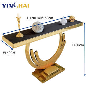 モダンなステンレススチールゴールドマーブルコンソールテーブル多機能リビングルーム寝室ダイニングエントランスホール家具 - Product Image 3