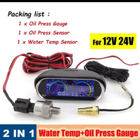 Meteran LCD Mobil 2-In-1 Meteran Tekanan Minyak Digital Pengukur Suhu Air Sensor 10Mm Instrumen Universal 9-36V untuk Truk SUV RV