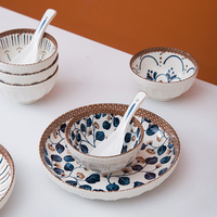 Ensemble de vaisselle en céramique bohème de luxe, boîte cadeau, motif mandala, assiettes en porcelaine, bols, ensemble de cuillères pour la maison et les restaurants