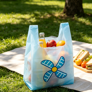 Borsa in plastica personalizzata a forma <span class=keywords><strong>di</strong></span> T-shirt azzurra, riutilizzabile per <span class=keywords><strong>la</strong></span> spesa al supermercato, con stampa logo a forma <span class=keywords><strong>di</strong></span> mulino a vento, all'ingrosso - Product Image 3