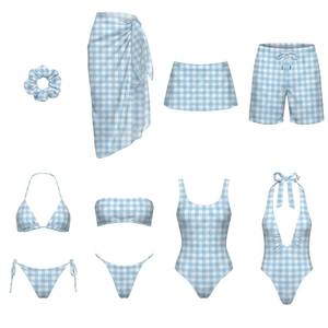 <span class=keywords><strong>Ensemble</strong></span> <span class=keywords><strong>de</strong></span> maillots <span class=keywords><strong>de</strong></span> <span class=keywords><strong>bain</strong></span> bikini 2 pièces à coupe haute avec bretelles réglables en tissu recyclé, design personnalisé, marque privée, motif gingham - Product Image 1