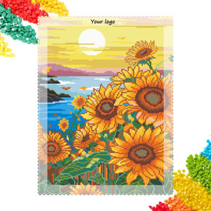 Kit <span class=keywords><strong>de</strong></span> peinture diamant 5D complet - Tournesols au bord <span class=keywords><strong>de</strong></span> la <span class=keywords><strong>mer</strong></span> au <span class=keywords><strong>coucher</strong></span> du <span class=keywords><strong>soleil</strong></span>, Mosaïque florale dorée pour décoration murale - Product Image 1