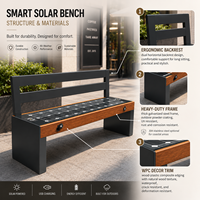 Banc solaire intelligent pour extérieur avec dossier, banc de parc solaire en WPC avec charge sans fil et port de charge USB