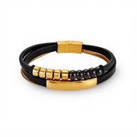 Bracelet en acier inoxydable pour homme, logo personnalisé, fermoir magnétique, noir or, noir argent, bracelet en cuir tressé multicouche