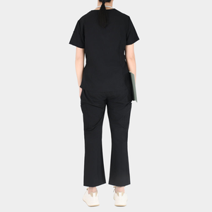Conjuntos de Uniformes Médicos al por Mayor, Cuello en V, Manga Corta, Pantalones Acampanados Negros para Profesionales de la Salud en Hospitales y Clínicas - Product Image 4