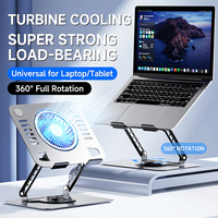 Support pour ordinateur portable en aluminium rotatif à 360 degrés avec ventilateur de refroidissement, réglable en hauteur, pliable, support de bureau en métal pour ordinateur portable de jeu