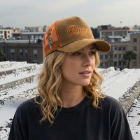Casquette Trucker en Velours Côtelé Marron Clair pour Adulte, avec Dos en Maille, Logo Personnalisé, Style Hip Hop, Performance, Tissu Jersey, Vente en Gros