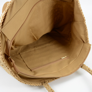 Borsa da donna Casual borsa da viaggio a spalla da donna a spalla da spiaggia con borsa da mare a base di paglia di carta marrone - Product Image 6