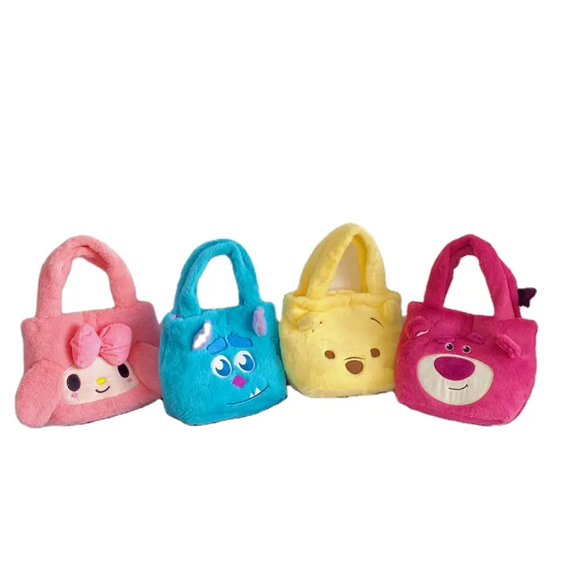 cute Sanrio plush bag girl's cartoon strawberry bear Plush handbag Kuromi large capacity student one shoulder bag