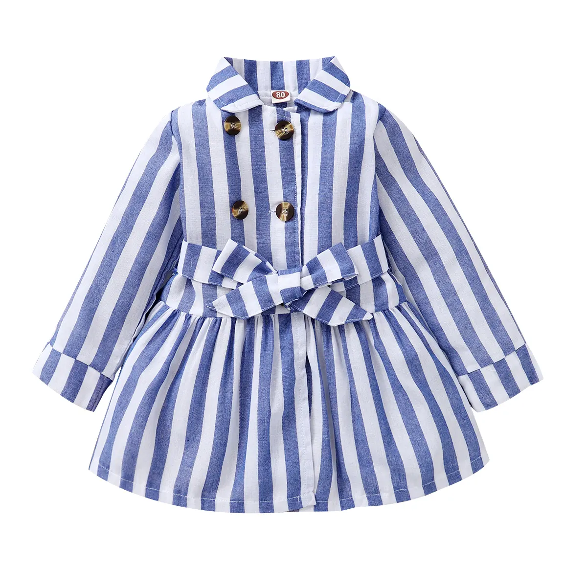 Kinder kleidung Farb kombination für blaue Mädchen Streifen kleid Herbst Baby Kleid