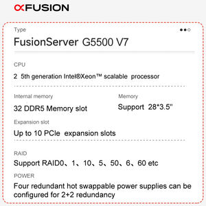 Vente chaude xFusion G5500 V7 Rack Server Xeon 2*6430 2*32G 2*2000W PSU G5500 V7 4U 2-socket GPU Server - Product Image 4