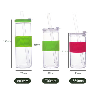 Vente en gros de bocal en verre à large ouverture en borosilicate avec manchon en silicone Tasses à thé Boba réutilisables avec couvercle et paille - Product Image 5