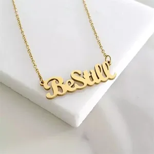 stainless steel jewelry Stainless Steel Personalized Custom Be Still Choker Necklace 18K Gold Plated Handwriting