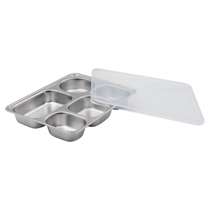 304 Stainless Steel Square Divided <b>Lunch</b> <b>Box</b> 9x11 3/16 Inch With <b>Plastic</b> Lid For Company Canteens - Product Image 3