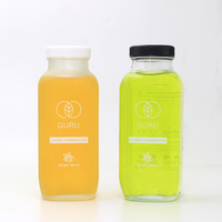 Bouteille en verre carrée transparente pour boissons, lait et jus, avec sérigraphie, bouchon à vis, pour boissons pressées à froid, 8oz 12oz 16oz