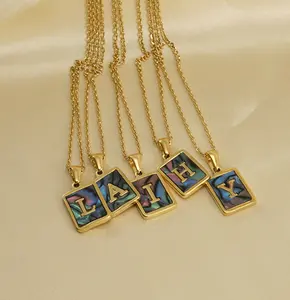 Kalung huruf Arab warna-warni 26 perhiasan kalung huruf inisial baja tahan karat