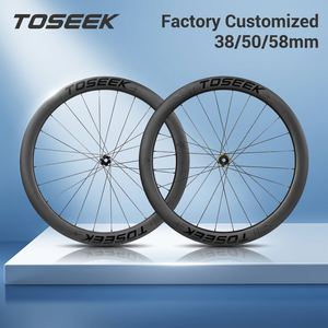TOSEEK Vente en gros usine Jantes de vélo de route en fibre de carbone 700c, profondeur 38/50/58mm, pour frein à <span class=keywords><strong>disque</strong></span>, Tubeless, légères, course, OEM ODM - Product Image 1