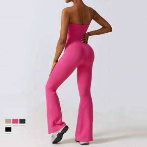 Combinaison de yoga dos nu à sangle réglable en spandex en polyester personnalisée, legging évasé à haute élasticité, vêtements de yoga - Product Image 4