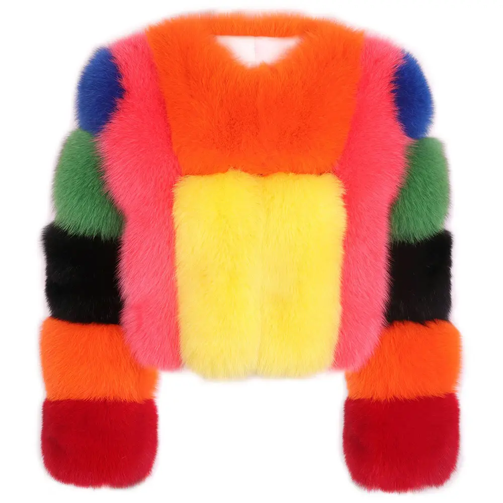 Colorful Design Short Style Multicolor Real Fox Fur Jacket High Quality Warm Female Real Fox Fur Coat Women