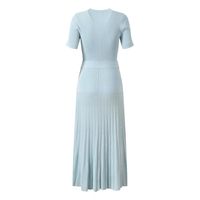 Robe élégante pour femmes, toutes saisons, unie, col rond, manches courtes, en nylon tricoté, simple, décontractée, ajustée, droite, avec ceinture