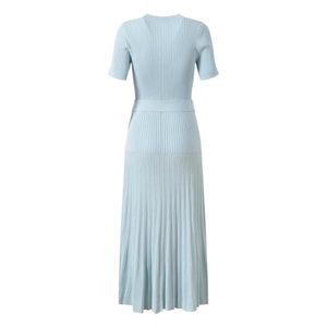<span class=keywords><strong>Robe</strong></span> élégante pour femmes, toutes saisons, unie, col rond, manches courtes, en nylon tricoté, simple, décontractée, ajustée, <span class=keywords><strong>droite</strong></span>, avec ceinture - Product Image 2