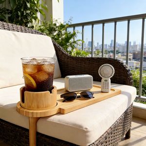 Wooden Sofa <b>Gap</b> Storage Tray With Cup Holder And Remote Slot Rectangle Multifunctional Snack Tray For Living Room Use - Product Image 2