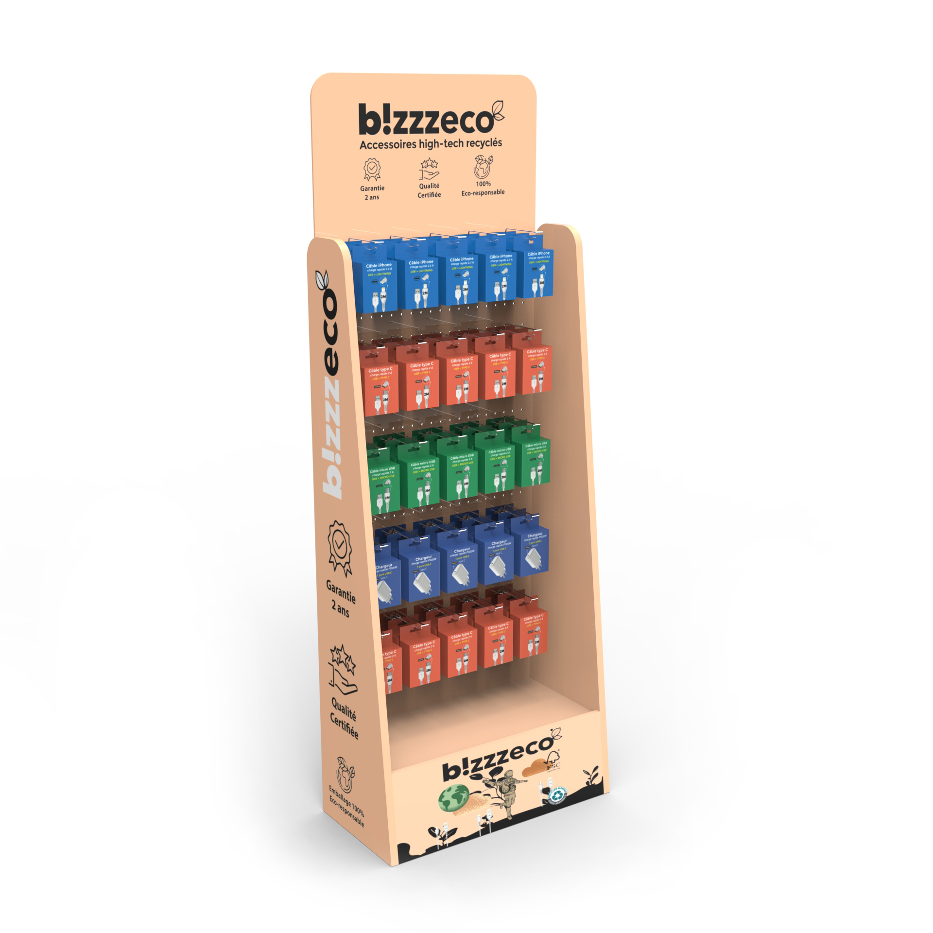 Customized Wood Pegboard Floor Standing Display Shelf with Hooks for Mobile Phone Accessories for Supermarkets — view 2