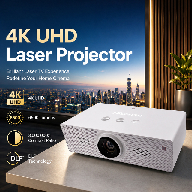 P65 4K UHD DLP Laser Projector 6500 Lumens Optional Lens HIFI STEREO 3D Ready Golf Simulator Conference Engineering Home Theater