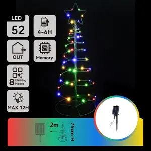 Cono decorativo luminoso per albero di Natale, illuminazione solare RGB, 2m+75cm, IP65, ideale per esterni e per abbellire l'ambiente - Product Image 1