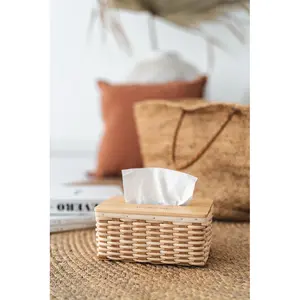 Hot selling Bamboo and rattan tissue box cover-Tissue box holder rattan brown tissue box