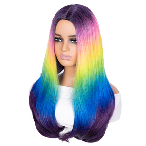 Pour les femmes fournisseur en gros mode coloré <span class=keywords><strong>Cosplay</strong></span> perruque résistant à la chaleur longue vague droite faite à la machine perruque perruques de cheveux synthétiques - Product Image 3