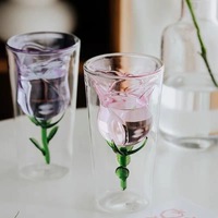 Tasse en verre personnalisée, tasse à café double paroi en forme de rose, tasse à lait en verre borosilicate transparent résistant à la chaleur